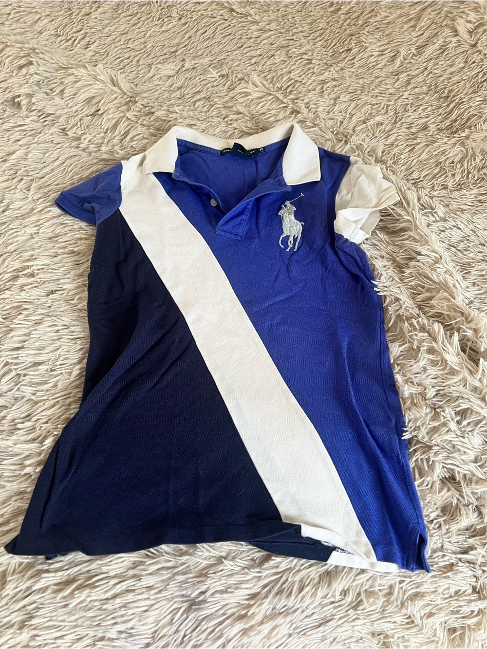 Ralph Lauren Girls Polo - Royal Blue, Navy & White Diagonal Stripe